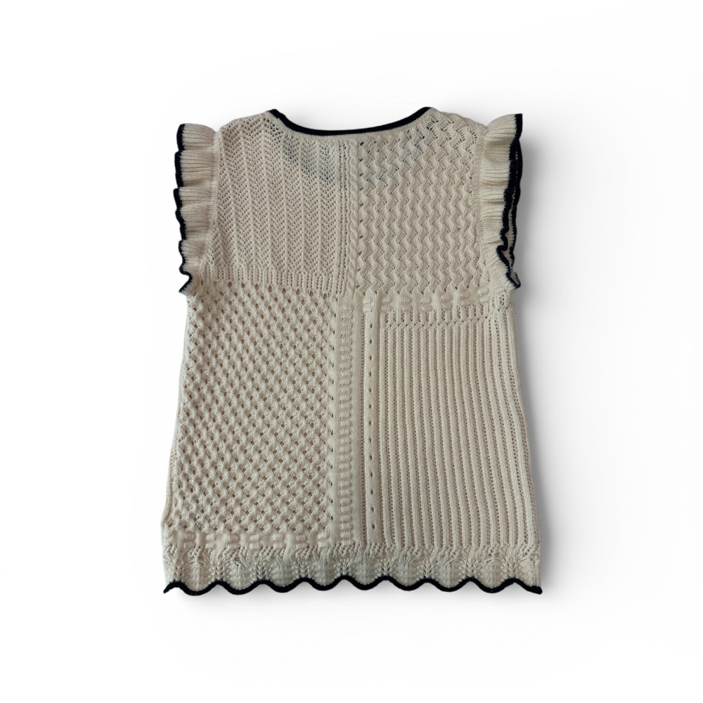 And Now This Cream Cable Knit Flutter Sleeve Top Size M Viscose Blend - Picture 7 of 7
